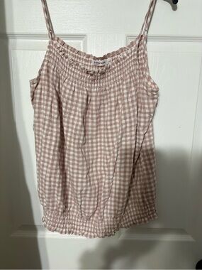 Reitmans Signature Pink and White Gingham Smocked Top